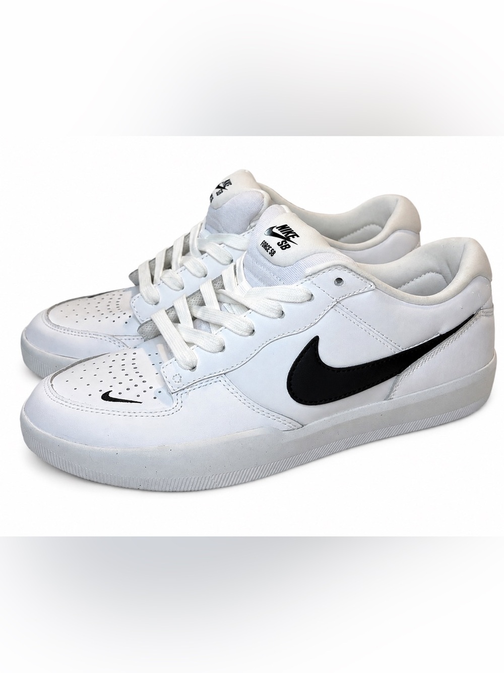 Nike SB Force 58 Premium White Black Leather Skate Sneakers Men's 9